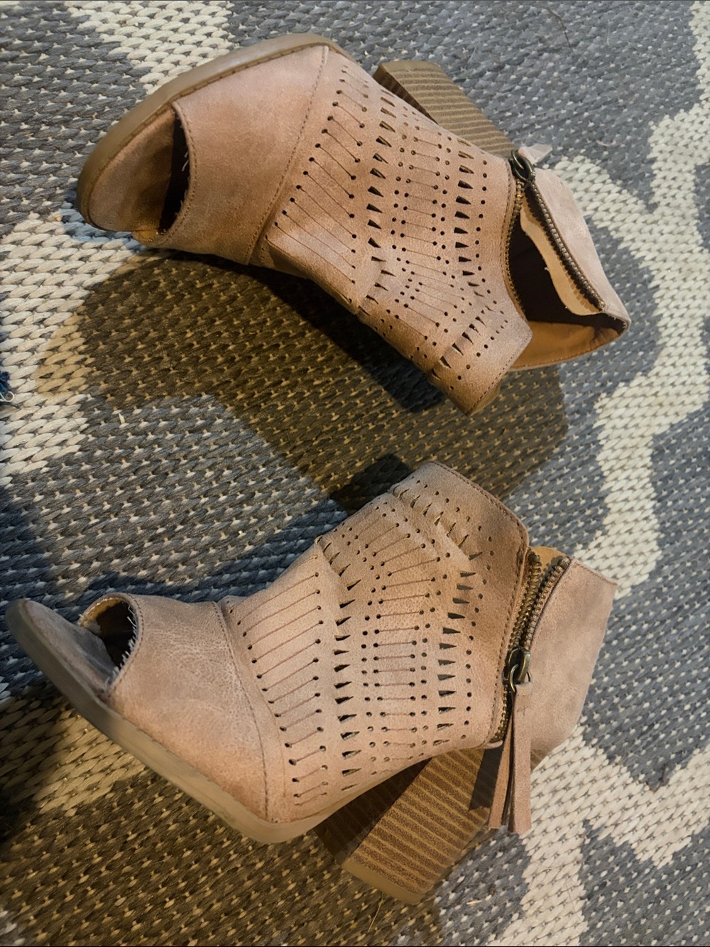 Maurices Taupe Perforated Peep-Toe Ankle Booties